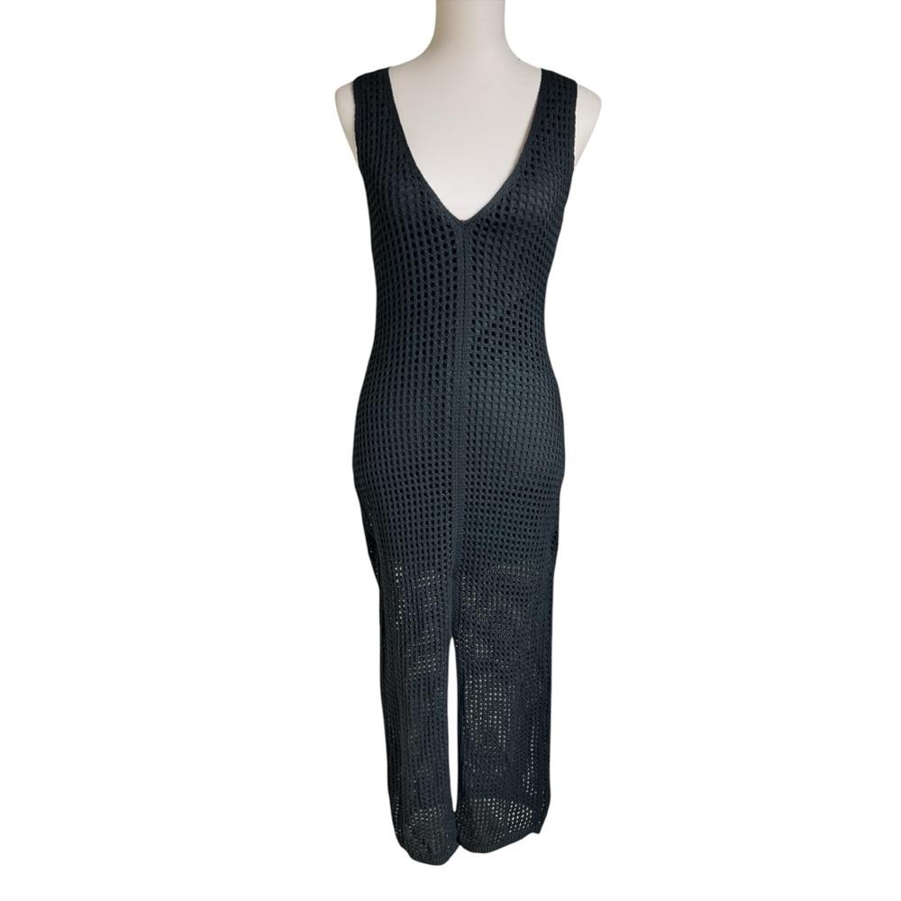 Commense Women’s Small Black Crochet Sleeveless V-Neck Lined Knit Dress